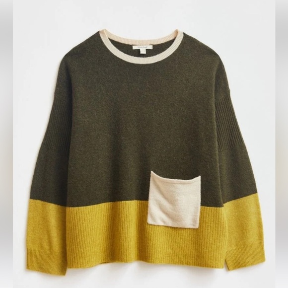 WHITE STUFF UK-HYGGE JUMPER crewneck sweater in olive green/mustard yellow - Picture 1 of 8